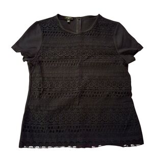 Talbots Black Crochet Front Short Sleeve Top